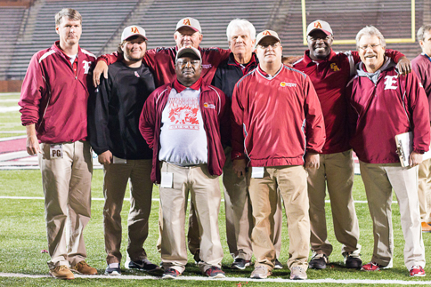 EA coaching staff, from left, front, Marty Long, JP Sawyer; back,John Gartman, Cale Thompson,Head Coach Hugh Fountain,Mickey Cannon, Marquino Siler,David Williams. - See more at: https://www.atmorenews.com/2014/11/26/cougars-make-history/#!prettyPhoto