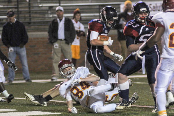 Bessemer Academy's Brodie Medders (27) scores a touchdown during the AISA Class AAA State Championship Game help Friday, November 21, 2014 at Troy University's Veterans Memorial Stadium. Bessemer leads Escambia at the half, 14-7. (Photo/Joey Meredith)