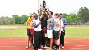 Escambia Academy's boys track and field team celebrates its state championship today. | Andrew Garner/Atmore Advance
